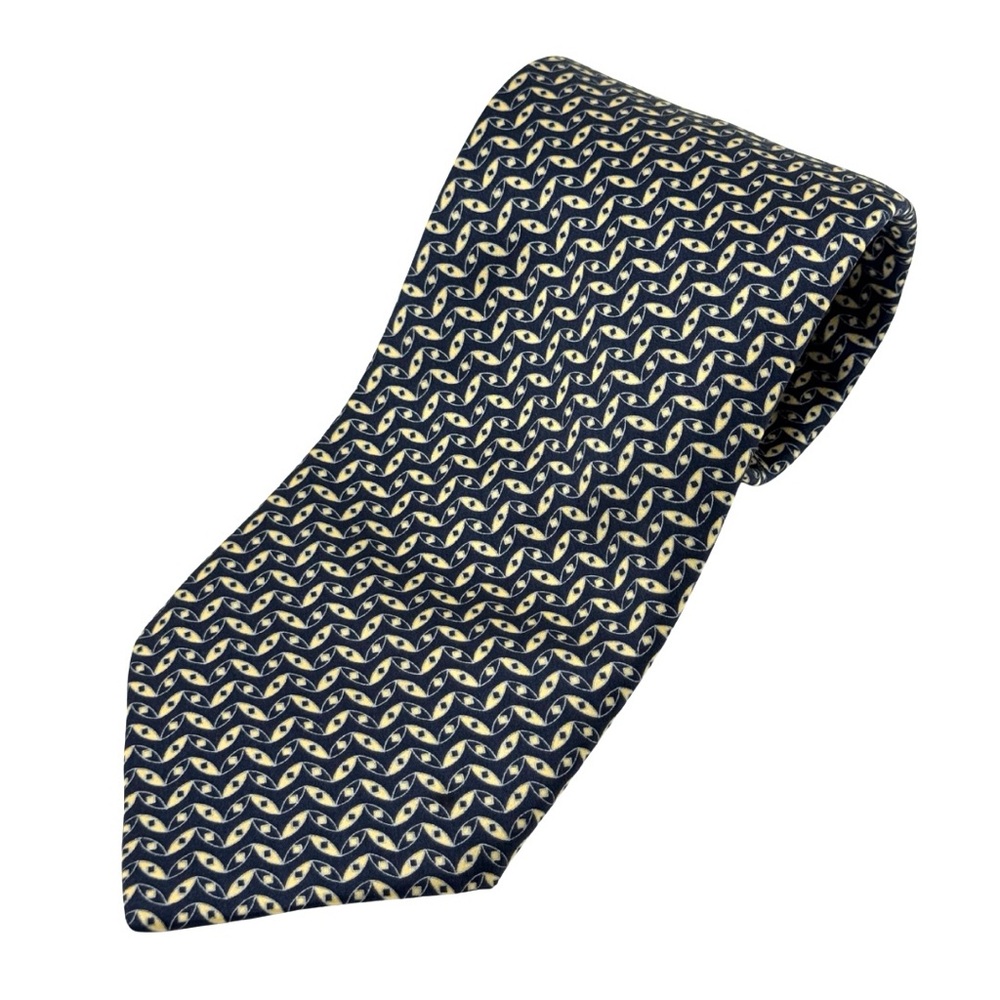 Brioni Mens 100% Silk Neck Tie Dark Navy Geometric Print Luxury Italy